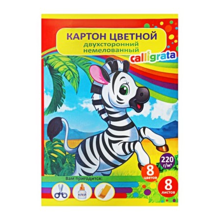 Cardboard of color two -sided A5, 8 sheets, 8 colors "Olena", non -220 g/m2, in the folder-7