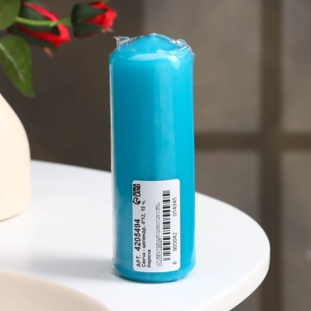 Candle - cylinder, 4 × 12 cm, 15 hours, turquoise-2