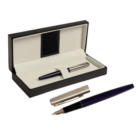 Gift feathers in the leatherette case, blue case with silver