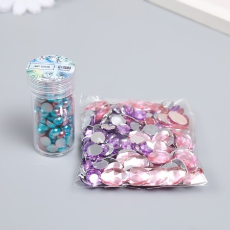 Decor "Semiobusins ​​and rhinestones. Blue gradient" d = 6 mm 10 g 200 pcs 5x2.5 cm, mix-1