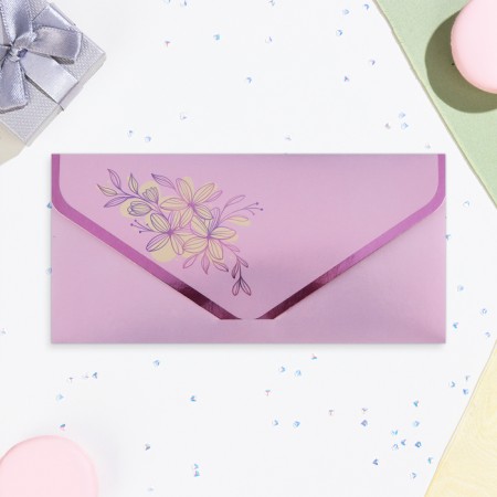 Money envelope "Universal" flowers on lilac, embossing, 19.5 x 9 cm-1