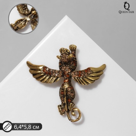 Manticore brooch, beige-brown color in black gold