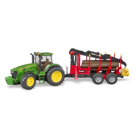 John Deere tractor, with a trailer and a manipulator, with 4 logs-2