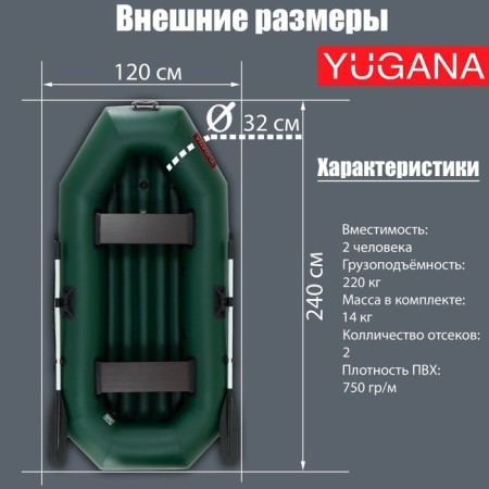 Yugana S 240 ND boat, inflatable bottom, olive color-1