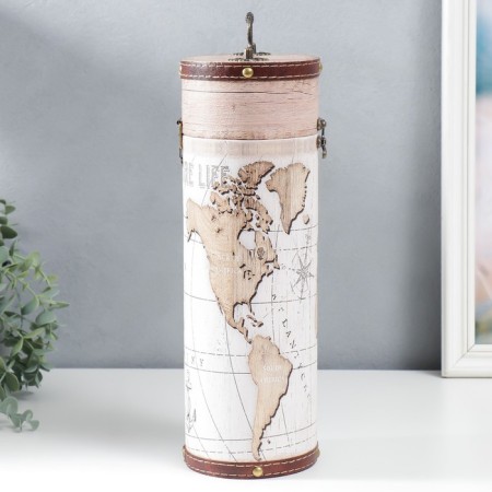 Casket wood, leatherette for the bottle "Map of the World" 35x11x11 cm-2
