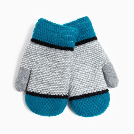 Mittens for children, gray/turquoise color, size 16 (8-10 years)
