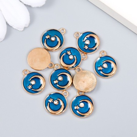 Decor for creativity metal, enamel "Month with a star" Gold, dark blue 1x1.2 cm-2