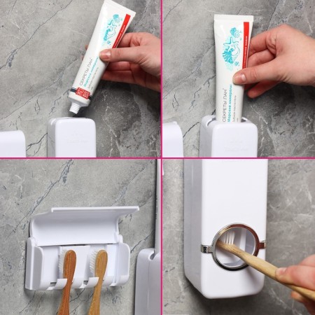 Holder for dental brushes and squeezer for dental paste, 15.5 × 6 × 6 cm (for paste), 11.5 × 5.5 × 3.5 cm (for brushes), color mix-4