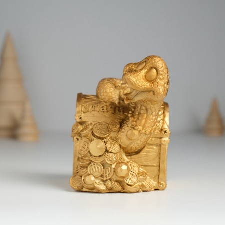 Piggy bank Polystone "Snake of Good luck with a chest" 8x8x9.5 cm-1