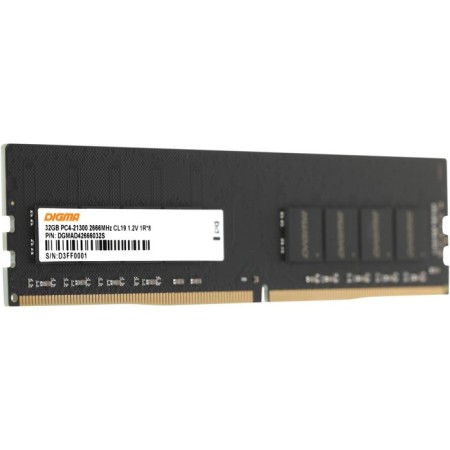 Memory DDR4 32GB 26666MHz Digma DGMAD4266666666666666666666S RTL PC4-21300 CL19 DIMM 288-PIN 1.2V SINGLE RA 10044-2