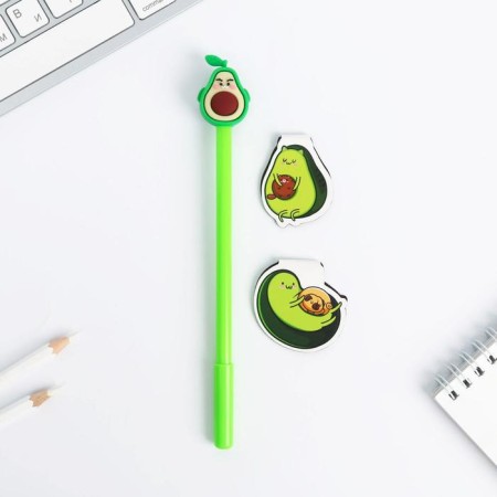Chancellery set "Hello Avocado": magnetic bookmarks 2 pcs and pen-3