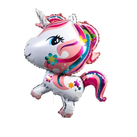 Foil ball 36 “Magic unicorn in flowers”, figure, pink color
