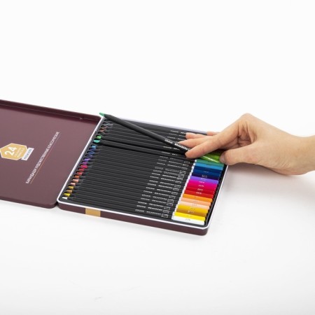 Pencils 24 colors, Brauberg Art Premiere, 4 mm diameter, in a metal pencil case-8
