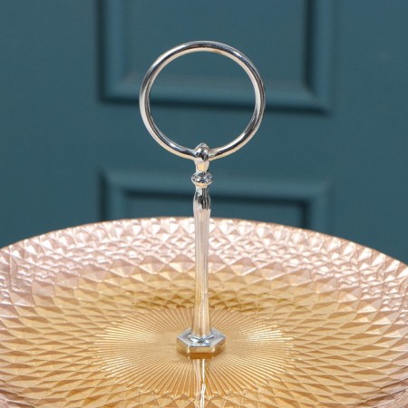 2-tier dish "Baroque", d = 21/28 cm, gold color with pink-5