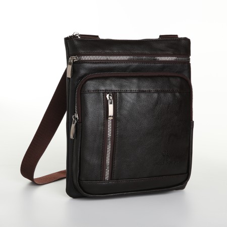 Men's bag with lightning, Terra Dever, 2 pockets, a long belt, brown color