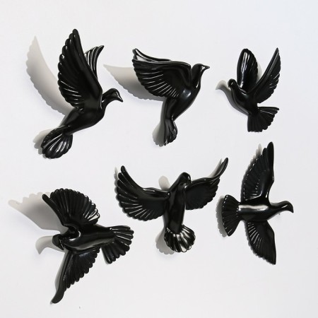 Wall deaf "Birds" 6 pieces 14 x 23.5 x 6 cm, black-2