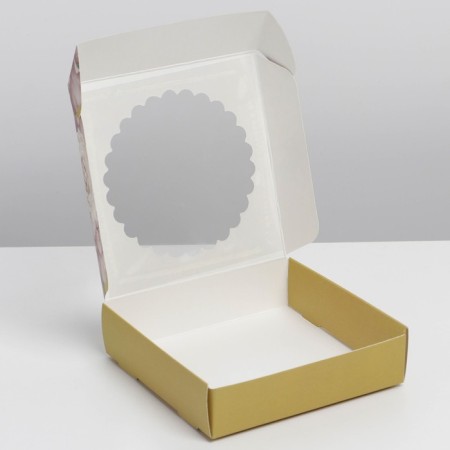 Box for Makarun with low sides, confectionery packaging, “Flower”, 11x 11x 3 cm-2