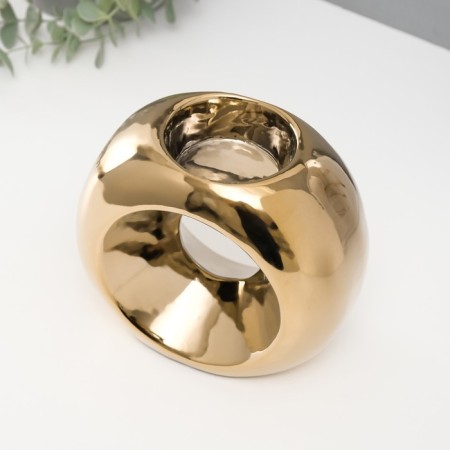 Ceramics candlestick for 1 candle "Ring" d = 6 cm gold 16x8x14 cm-4