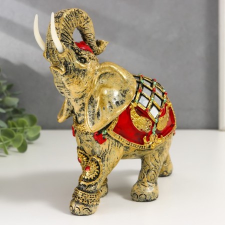 Polystone souvenir "Elephant in Red Popone with gold patterns and mirrors" 18.5x8x23 cm-4