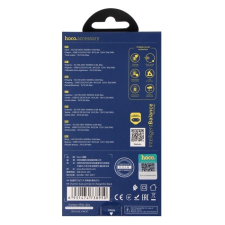 Network charger Hoco N6, 18 W, 2 USB Qc3.0 - 3 A, black-4