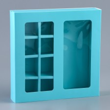 Box for 8 sweets + chocolate, with a window, mint, 17.7 x 17.7 x 3.8 cm