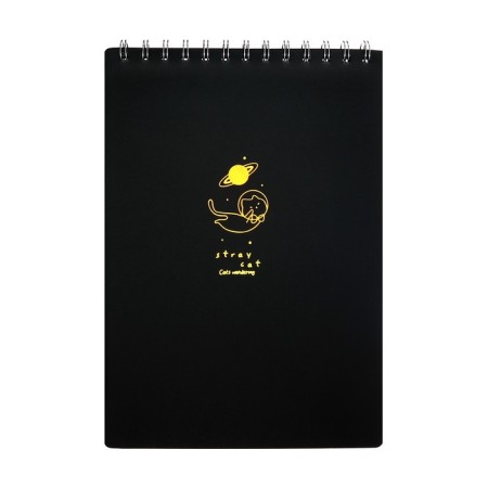 A5 sketchbook, 30 black sheets on the crest, "cat", solid substrate, density 110 gr., Mix-1