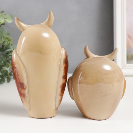 Souvenir ceramics "Two eagle owl" Beige set 2 pcs 11.5x9.5x7.5 18x9x7 cm-2