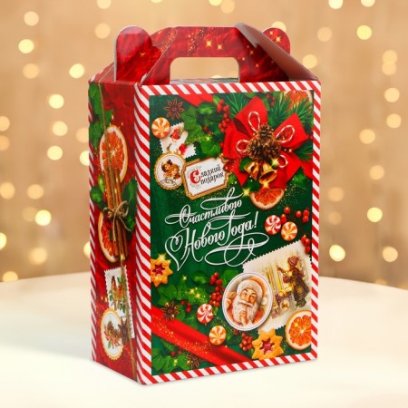 New Year. Gift box New Year's emerald vintage 18.5 x 10 x 30.5 cm.