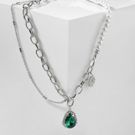 The necklace "drop" flower, white-green color in silver, 35 cm-1