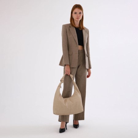 Shopper bag, outer pocket, beige color-5