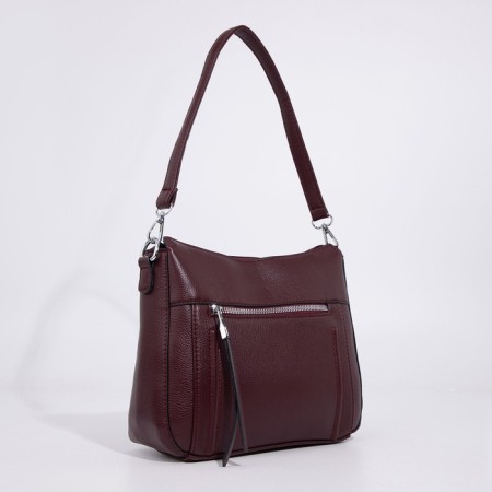 Cross-Bodi bag with zipper, burgundy color-3