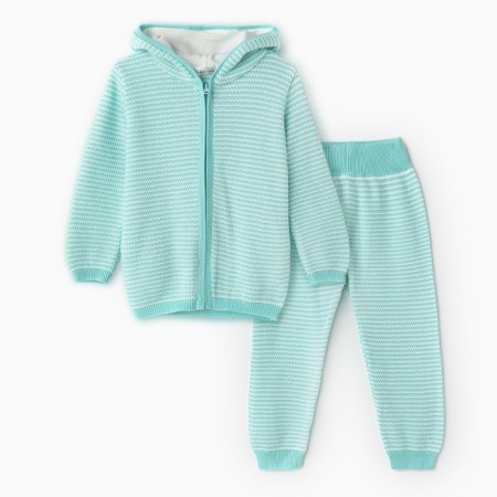Kit for children (jumper, trousers), menthol/white color, height 62 cm