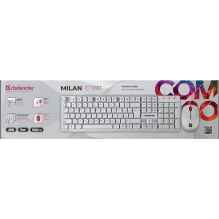 Keyboard set and Defender Milan C-992, wireless, membranes, 1000 dpi, USB, white-4