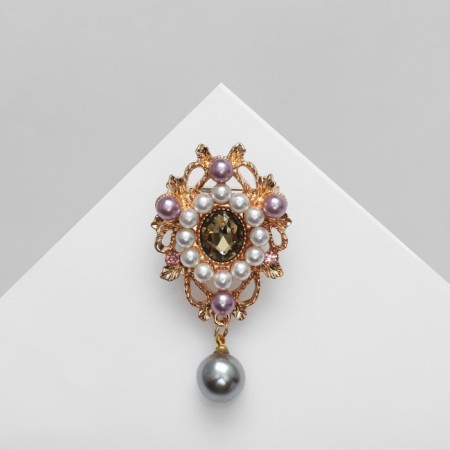 Brooch "Empress" Baroque, white-gray color in gold-1