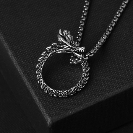 Unisex "Dragon" in a circle, color black silver, 70 cm