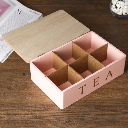 Casket tree with divisions "Tea" pink with gold 7.5x15x23 cm-2
