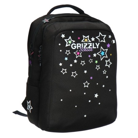 School backpack, 39 x 26 x 17 cm, Grizzly, "starfall", ergonomic back, black-1