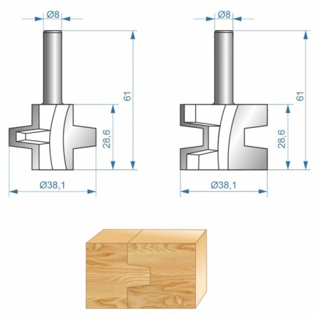Set of milling pelvis Encor Prof 46515, D = 8 mm, 38.1 x 28.6 mm, 2 pcs.-3