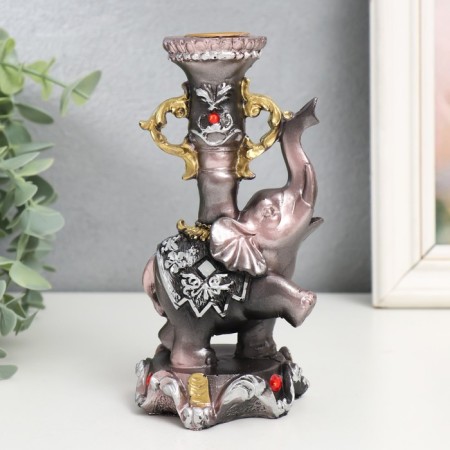 Souvenir Polystone SPREASE "Elephant on a pedestal in a blade with flowers" 15.5x8x7.5 cm-3