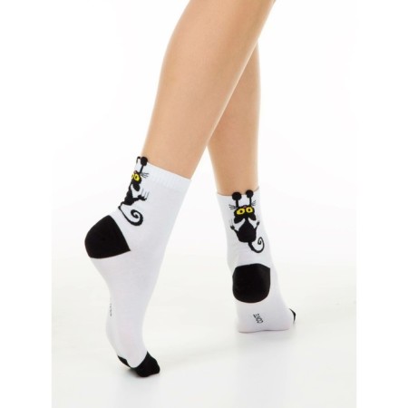 Women's socks with Pikot Conte Elegant Black Cat, size 23, color white-1