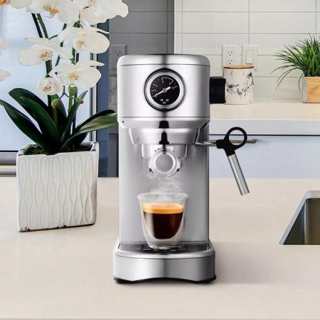 Coffee machine KitFort KT-7193, Rozhkova, 1450 W, 1 L, Kapucchucinot, Silver-9