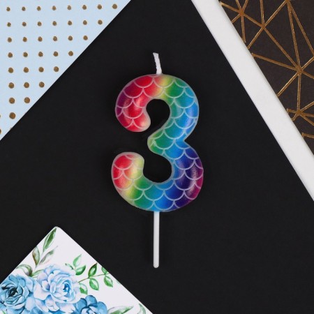 Candle for the cake, number "3", multi -colored, 5.5 x 8 cm.-2