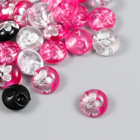 Buttons plastic on midnight "Silver Flower" Color Mix set 40 pcs 1.2x1.2 cm-1