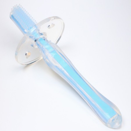 Baby teether, with a limiter, silicone, from 3 months, the color is blue.-1