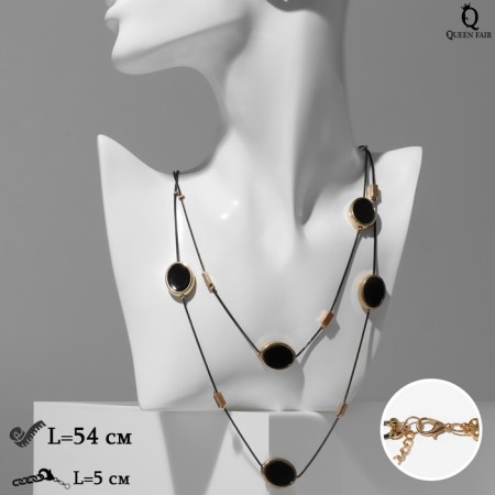 Beads 2 tiers "ovals" Black color in gold, 54 cm