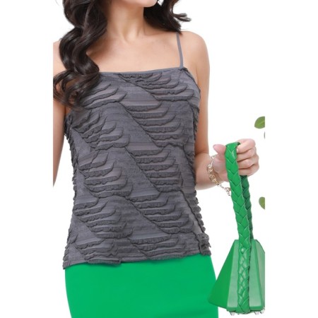 Female top with ruffles dstrend, size 52, gray color-2