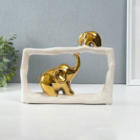 Souvenir Ceramics "Elephant with an elephant - touch. Rectangle" White with gold 6x23x16.5 cm 1032364-3