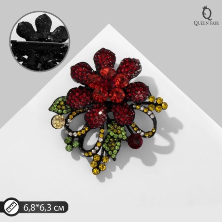 Brooch "Flower" with curls, red color in ferrous metal
