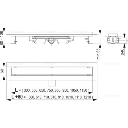 Alcaplast APZ106-550 drainage groove, with sills for a whole grill-1