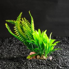 Aquarium artificial aquarium plant on a stone stand, 17 x 14 x 16 cm